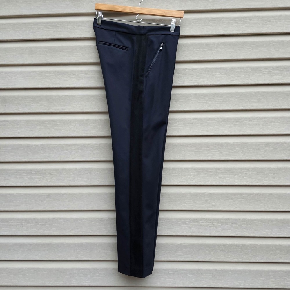 Rebecca Taylor Ava Techy Pants Sz 10 Navy Tuxedo Stripe Zippers Slim Straight - Picture 2 of 8